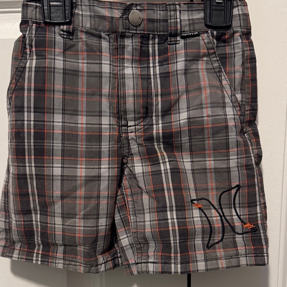 Hurley Kids Plaid Shorts in Gray and Orange